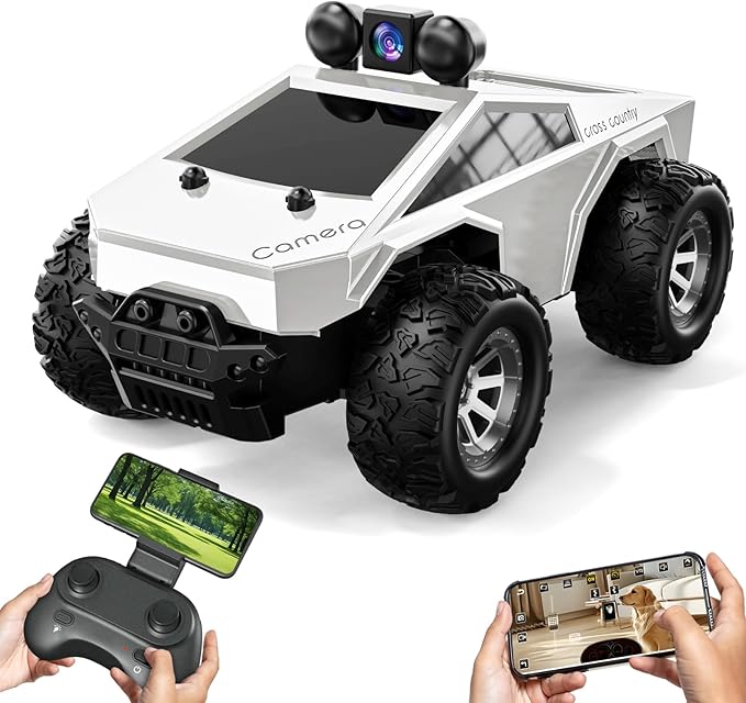 RC Cars with Camera Remote Control Truck with 720P HD FPV Camera All-Terrain Remote Control Car with Body Light Rechargeable Battery 1:28 RC Car Vehicle Toy Gifts for Adults Kids Boys Girls