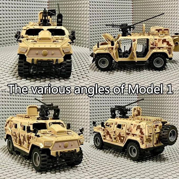 Military Vehicles Building Blocks Sets Compatible with Lego Military Armored Vehicle Set Army Model Kit STEM Toys for Boys Kids and Teens Ages 8-14 (Khaki)