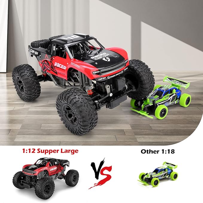 RC Trucks 4x4 Offroad Waterproof - 1:12 Scale Large Amphibious Remote Control Car Dual Motors Crawler Vehicle Monster Truck Toys with 2 Rechargeable Batteries Best Gift for Kids Adults