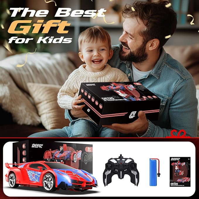 DEERC Spider RC Car Transform Robot 2.4GHz Remote Control Spider Cars for Kids 1:18 Scale Toy Car W/One-Key Transformation 360° Rotation Auto Mode Rechargeable Battery Robot for Man Boys