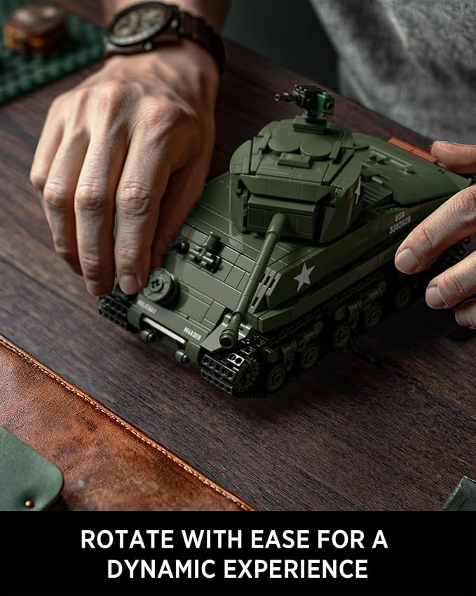 Nifeliz Sherman Military Tank Building Set for Adults Collectible WW2 Military Model Toy to Build and Display M4 Medium Vehicle for Army Enthusiasts (860 PCS NF10313)