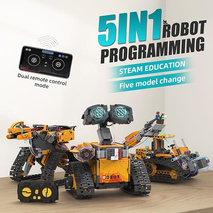 5 in 1 STEM Robot Building Kit 673 Piece APP/Remote Control Mech RC Robotics for Kids Ages 8-12 Educational Science Kit Coding Robots Toy Building Set Birthday Gifts for Boys Age 8-14+
