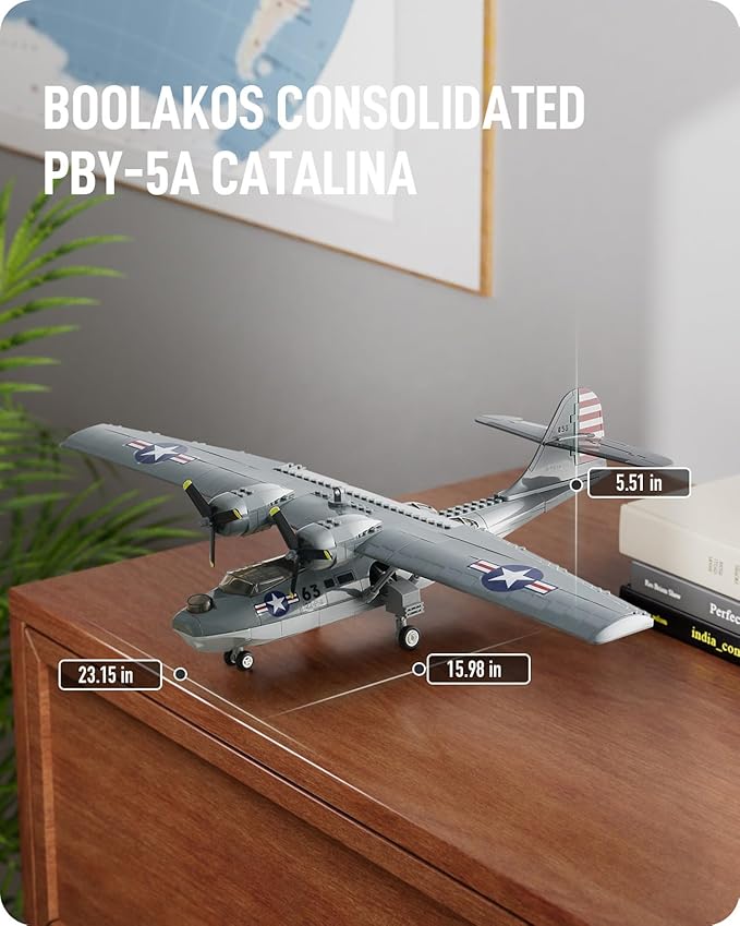 BOOLAKOS WW2 Airplane PBY-5A Catalina Building Blocks Sets Military Building Toy Collectible WWII Air Force Gift for Adults (364PCS)