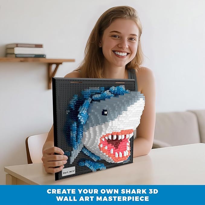 Loyratche Shark Animal 3D Wall Art Micro Mini Building Blocks Set Unique Home Wall Decor or Table Display Ideal Birthday Toy for Adults