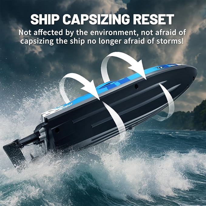RC Boat 25KM/H High Speed Waterproof Remote Control BoatWater Cooling 2.4GHz Remote 2 Batteries LED Lights One-Key Flip Low Battery &amp Out-of-Range Alarm Pool &amp Lake Racing for Kids &amp