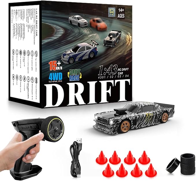 RC Drift car 1/43 Mini Rc Drift car with Gyroscope 2.4GHz Full Proportional Remote control Cars 4WD High Speed Racing with Lights Racing Tires Model Cars Gift for Adults Kids Boys Girls