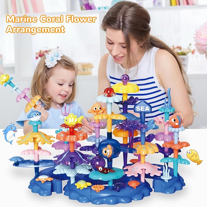 Coral Garden Flower Building Toys for for Toddlers 3-5 Year OldUpgrade DIY Building Blocks Toys for Ages 2-4 GirlsEducational STEM Christmas Birthday Gift for Kids(76PCS)