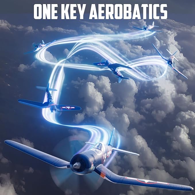 Volantexrc Brushless RC Planes 4 Channel F4U Corsair RTF RC Airplane Fighter 6-Axis Gyro wiih 3 Flight Modes One-Key Aerobatic Wingspan 500mm Fuselage 396mm with 3 Batteries Ideal Park Flyer