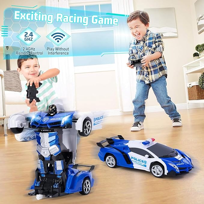 Wrystte Remote Control Police CarGesture Sensing Transform Robot 2.4G RC Cars Toys for Ages 4-12Boy Toys with Light MusicOne Button Deformation360 Rotating Drift Xmas Birthday Gift for Boys Girls