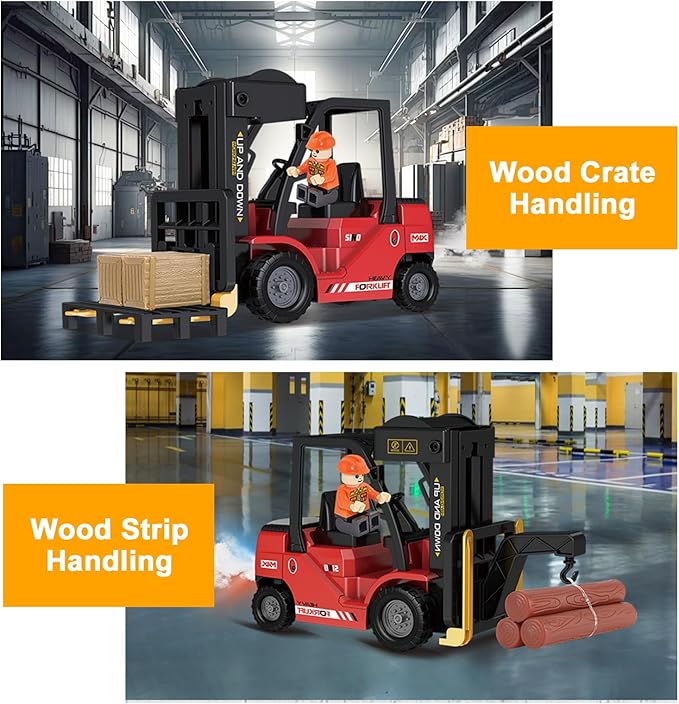 Remote Control Forklift 11 Channel 2 in 1 RC Forklift Transform Lift Fork &amp Hook 2.4Ghz RC Construction Vehicle Toy with Lights Sound Spray Function for Kids Adults