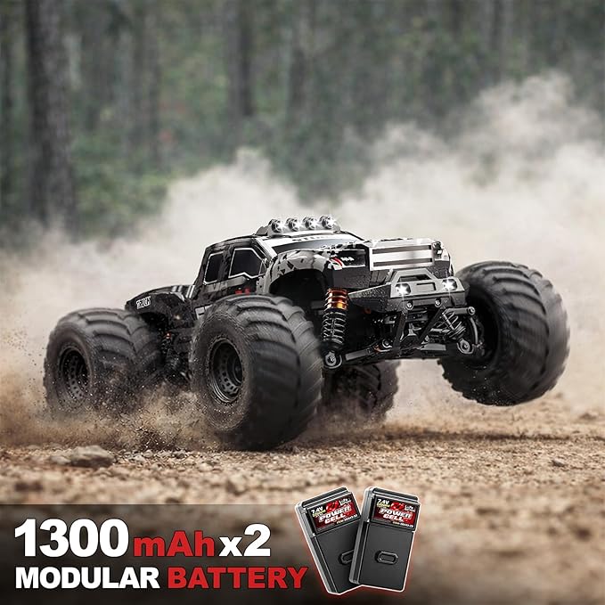 RC Cars 1:14 4WD Off-Road RC Monster Truck High Speed 40 km/h 4x4 Remote Control Car with 2 Rechargeable 1300mAh Batteries and 2 Sets of Tires for Adults &amp Boys