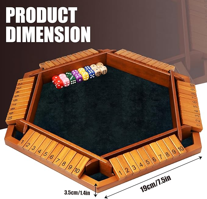 1-6 Players Shut The Box Dice Games Wooden Board Table Math Game with 16 Dice and Instructions Classics Close The Box Board Game for Adults Kids Family Classroom Home or Bar
