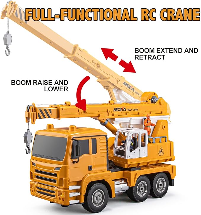 13 Channel RC Crane Truck 2.4G Remote Control Crane Toy Construction Vehicles with Lights Sounds Hook Up and Down 1:18 Large RC Truck Car for Kids Boys 16.5