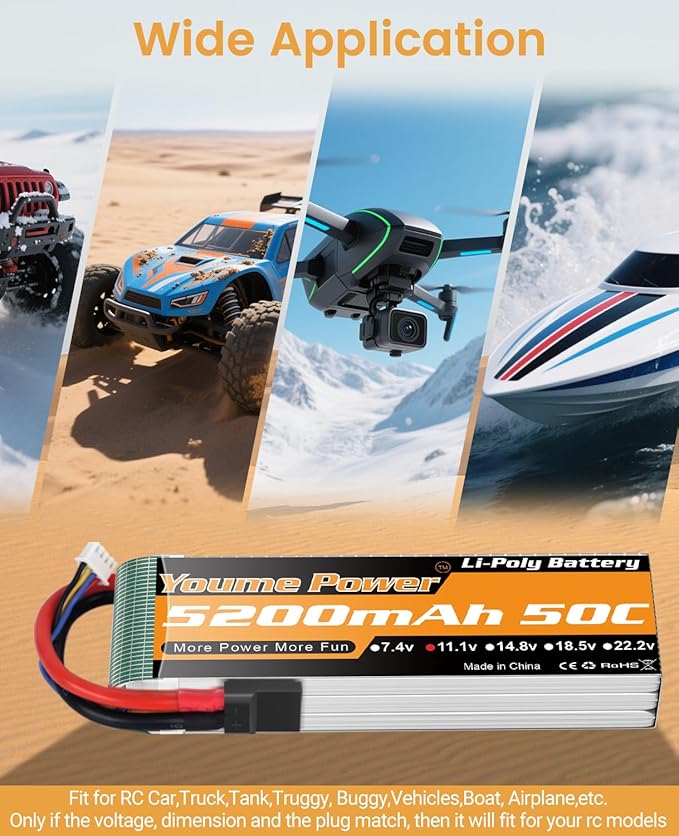3S Lipo Battery 5200mAh Shorty 11.1V RC Battery 50C with Tr Plug Soft Case Compatible with 1/8 1/10 Scale RC Car Truck Vehicle Tank Buggy Truggy Boat Drone Aircraft Airplane (2 Packs)