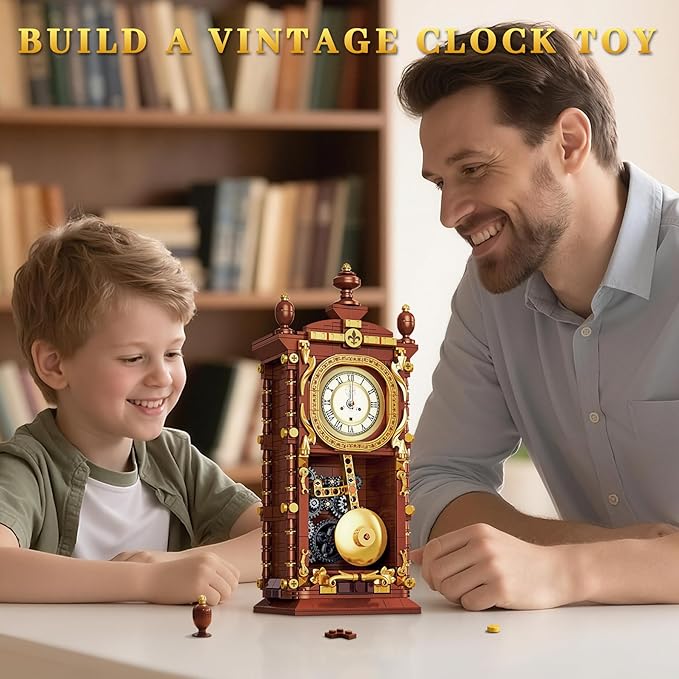 Vintage Retro Swing Clock Building Set Pendulum Clocks Building Block Toys with Functional Mechanical Model Kit Compatible with Lego Home Decor Gift for Adults Teens 14+ (751 PCS)
