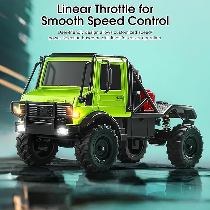 RC Truck 1:18 Scale RC Semi-Truck MN 333 Unimog Off-Road Rock Crawler 4WD Remove Control Trucks RTR Transport Car Alloy Model for Modification Enthusiasts Gifts (Green)
