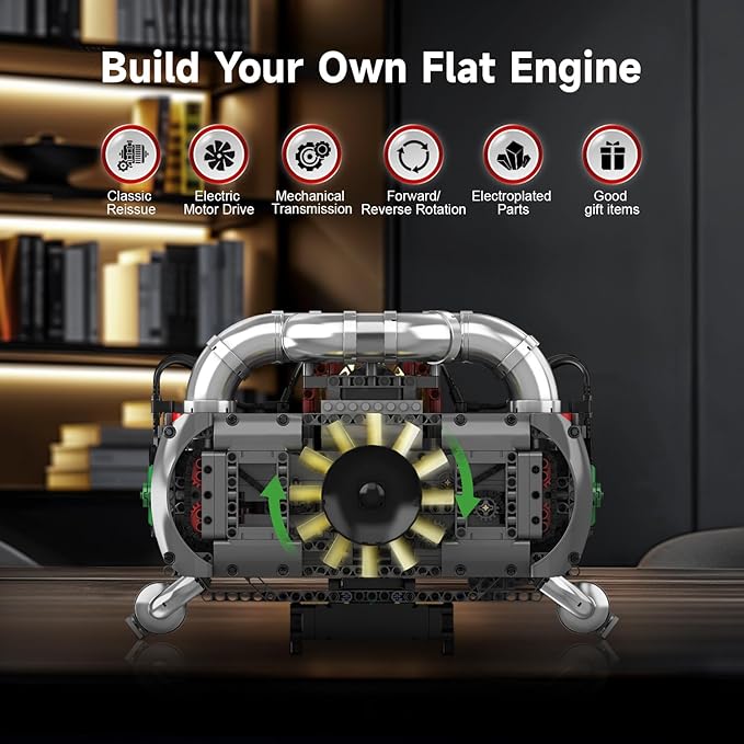 Mould King Flat-Six Engine Model Kit That Works - 2375+ PCS Boxer-6 Engine Scale Model Engine Kit for Adults with Battery and Motor Building Blocks for Adults DIY Construction Toys
