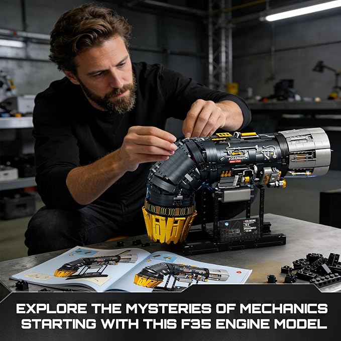 Reobrix F35 Engine Building Block Sets for Adults 33014 Mechanical Building Blocks with Motor F35 Fighter Jet Engine Model Kit Technic Engine Gift for Fighter Jet Fans Adult (1812PCS)