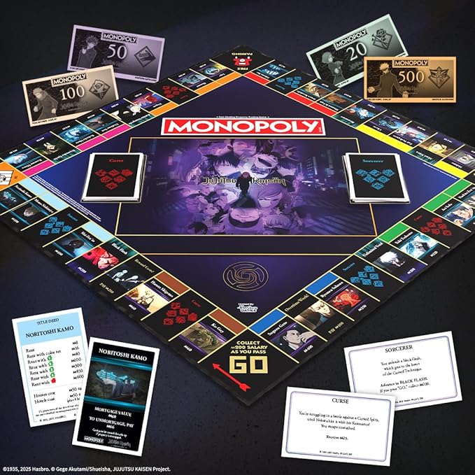 MONOPOLY: Jujutsu Kaisen Edition Board Game Buy Sell Trade Locations from the Shibuya Incident Arc Featuring 6 Custom Tokens: Yuji Itadori Panda Satoru Gojo &amp More Officially Licensed Collect