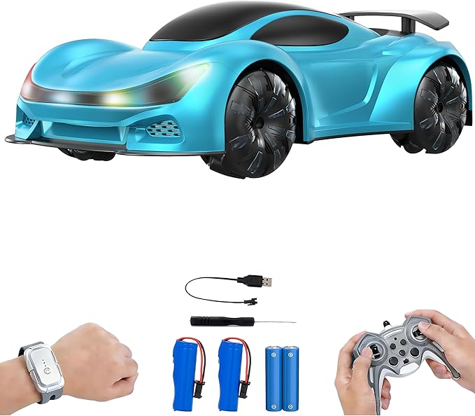 Remote Control CarGesture Sensing RC CarDrift RC Stunt Cars with Light Spray &amp Sound 2.4GHz Hobby RC Cars Toy for KidsDual Control 360° Rotate Birthday Gifts for Boys Girls 6+ (Blue)