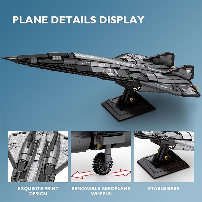 JMBricklayer Military Plane Building Blocks Set 60012 Cool SR-72 Eagle Reconnaissance Aircraft Building Toys Set Collectible and Display Airplane Model Ideal Gift for Adult Military Fans