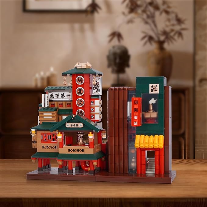 Oichy Chinese Street View Hot Pot Shop Mini Building Blocks MOC Construction Toy 1006 PCS Simulation Architecture Blocks Creative Building Sets for Adults Kids