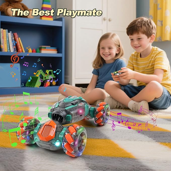 Gesture Sensing RC Stunt Car for Kids - 2.4Ghz Remote &amp Hand-Controlled Toy Birthday Gifts for Boys 6 7 8 9 10 11 12 Year Old Twist Off-Road Vehicle with Lights &amp Music