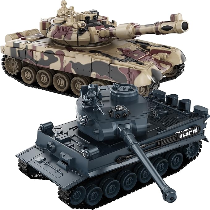 RC Tank Set1/24 RC Battle Tank Set Toy Tanks with Life Indicators and Spray2.4G Remote Control with Realistic Sounds and LightsRC Army Toys for Boys Age 6+ Year Old Gifts for Kids and Adults