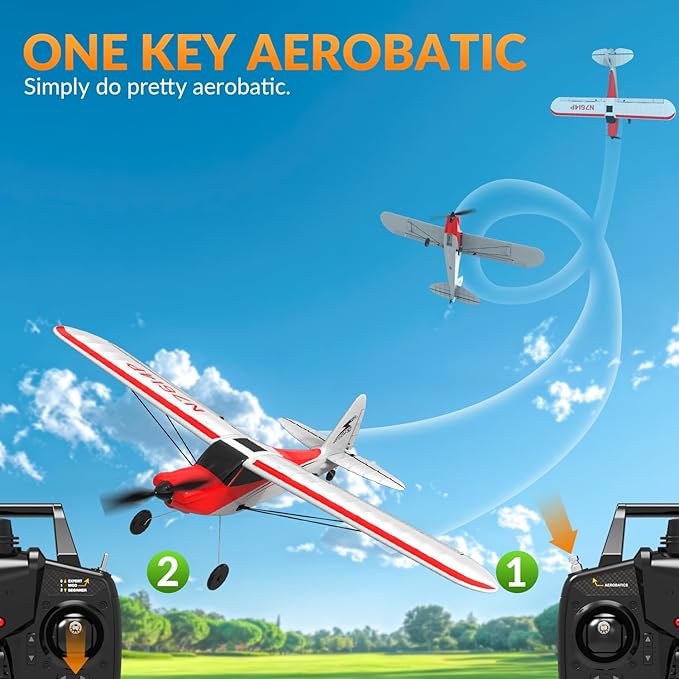 VOLANTEXRC RC Plane Trainer Sport Cub 4CH Remote Control Airplane with Prop Saver 6-Axis Gyro Stabilizer &amp 3 Modes to Fly Radio Controlled Aircraft RTF for Beginners &amp Adults (500mmRed)