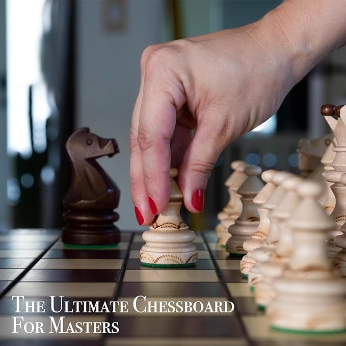 Wegiel Imperator 21-Inch Luxury Wooden Chess Set for Adults and Kids - Handcrafted from Premium Beech and Birch Wood - Unique Folding Design with Chess Piece Storage BrownImperator - Brown