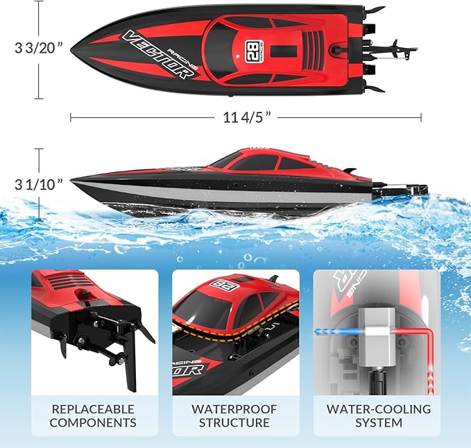 VOLANTEXRC RC Boat 20MPH Fast Remote Control Boat for Adults 2.4Ghz Toy Boat for Pools and Lake with 2 Rechargeable Batteries Toys Gifts for Adults Red