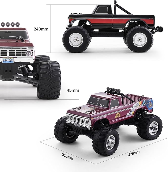 FMS 1/10 Ford F-100 RC Monster Truck RC Crawler RTR 2WD Off-Road Truck with Wheelie Bar High-Torque Motor Hobby Grade Remote Control Car for Adults Black