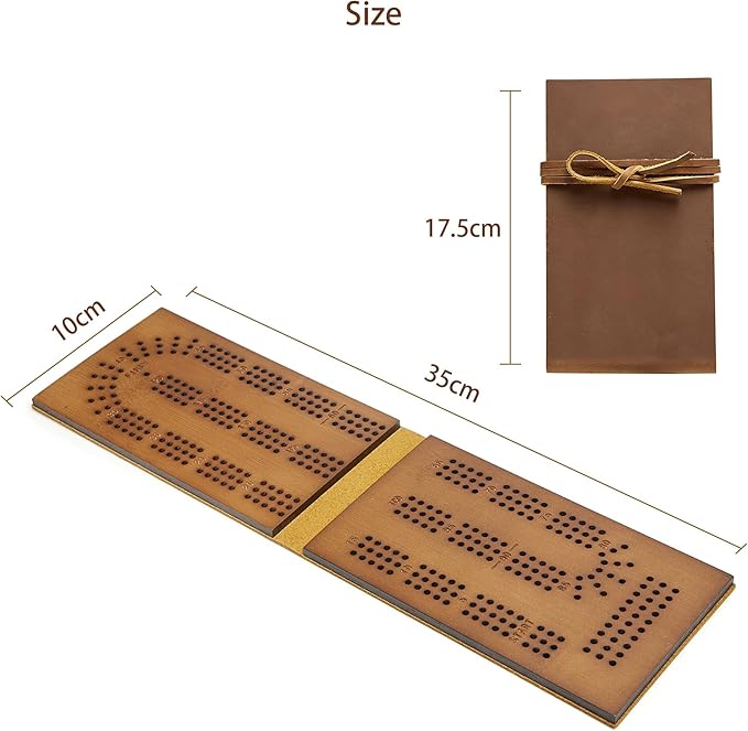 Jeereal Travel Cribbage Board Game Leather &amp Solid Bambo-Wood Pocket Sized Tiny Card Game Board (Bamboo|3 Tracks)