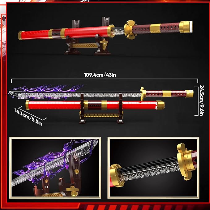 Mould King 10259 Zoro Sword Building Toy Anime Cosplay Swords with Scabbard and Stand Buildable Set for Adults/Collection Enthusiasts (1832 Pieces)