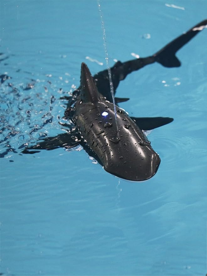 Remote Control Shark Pool Toy with 2.4GHz RC Submarine Boat Robo-Style Fish Tail Fish Pool Toy for Boys Girls Ages 6-12 Water Spray Function -Fun Robo Fish Toys for Kids Outdoor Water Play (Black)
