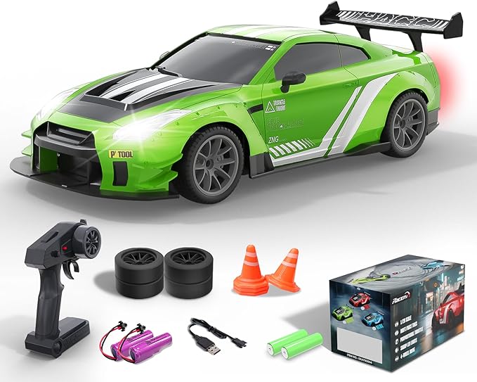 RACENT RC Drift Car 1:20 Scale Remote Control Car with LED Light 2.4GHz 20KM/H 4WD High Speed RC Vehicle Racing &amp Drifting Tires Two Batteries Toy Idea Gift for Adults Boys Girls and Kids (Gr