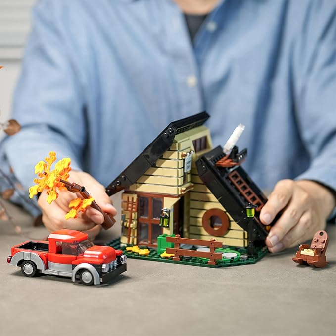 House Building Set Compatible with Lego for AdultsA Frame Cabin Toy for Architecture LoversGift for HalloweenChristmas Home Decor 696 pcs