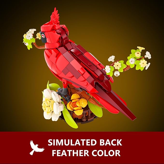 Northern Cardinal Building Set Male Cardinal Bird with Blooming White Dogwood Flowers Creative Set for Adults to Build and Display Red Cardinal Modle Memorial Gifts for Bird Lovers