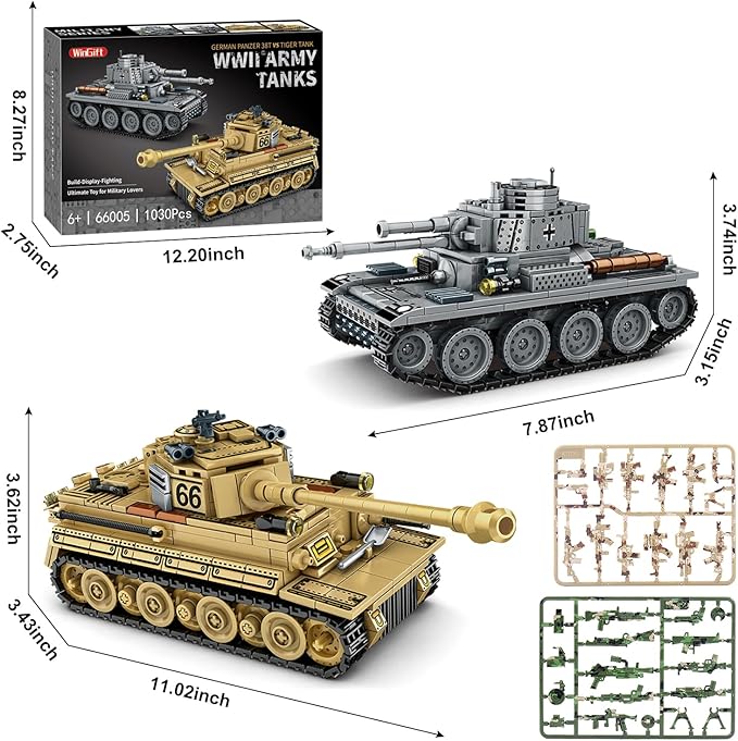 1030 Piece WW2 Army Tanks Toy Building SetsCreate a German Panzer 38T and a German Tiger Tank ToysAdult Collectible Model Tanks Sets to BuildChristmas Birthday Gifts for BoysTeensAdults