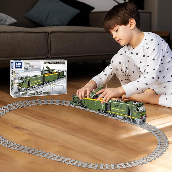 Military Train Building Kit Compatible with Lego Militarys Army Train Building Block with Lights Missiles Trucks and Train Tracks Gift for Military Lovers Teens and Adults (1174 Pieces)