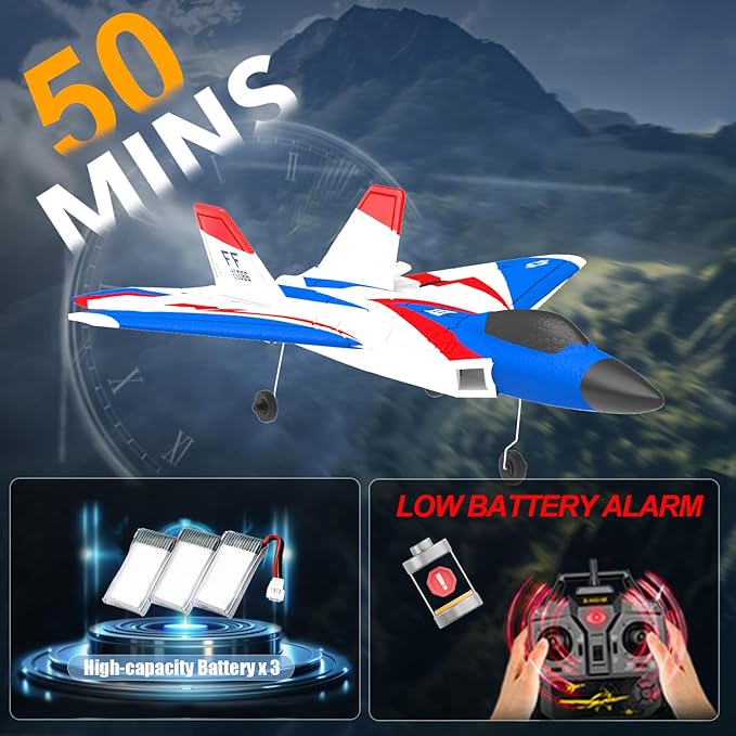 4-CH F22 Raptor Remote Control Airplane RTF RC Plane Fighter Jet with LED Light 6-Axis Gyro 3 Flight Modes Multiple Aerobatic Maneuvers Wingspan 500mm Suitable for Gifts
