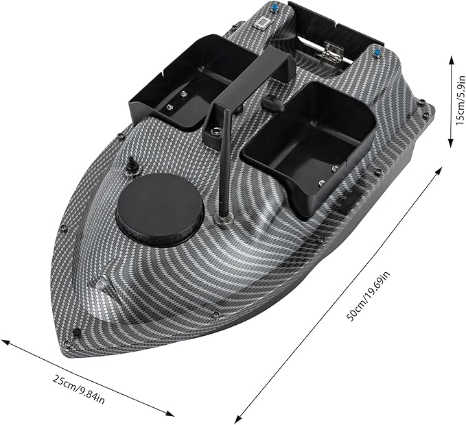 LYNICESHOP Fishing Bait Boat w/Dual 390 Motors generating 52W of Power 500m/1640ft RC Fishing Boat Bait Boats for Surf (Gray Without Light Bar)
