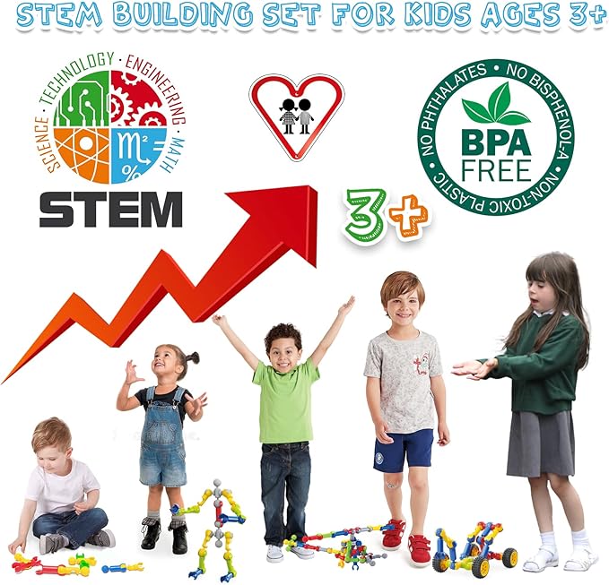 170 Pcs Building Toys for Kids Ages 4-8 with Toy Box Storage Idea Guide Building Blocks STEM Toys for 3 4 5 6 7 8 9 Year Old Creative Kids Activity Christmas Birthday Gifts for Boys Girls