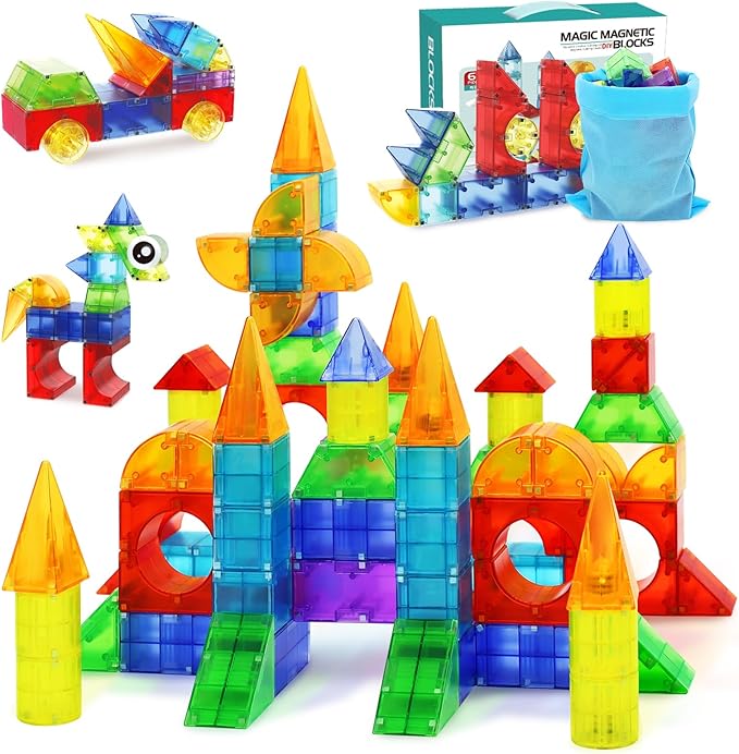 Magnetic Blocks66 Piece Translucent Building Blocks for 3+ Boys Girls Birthday GiftsMulti Shape Magnetic Cubes Preschool Classroom Educational Toys for 3-8 Year Old Kids STEM Activities
