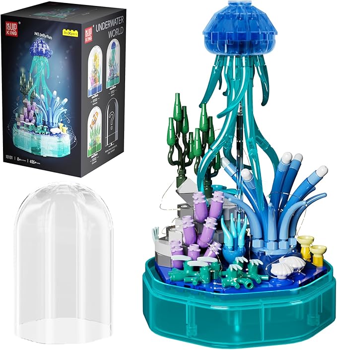 Sea Creature Collections Jellyfish Building Sets with Seaweed and Coral 10101 Sea Animal Building Kits for Adults and Kid Boys Girls 8 9 10 405 PCS Natural Style Ocean STEM Toy Music Box with Lights