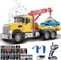 2.4GHz Remote Control Tow Truck for Kids – RC Log Truck with Racing Car 4 Channel RC Transport Crane Vehicle Toy with Lights &amp Sounds 28PCS Traffic Signs 2 Batteries – Birthday Gift for Boys Gi