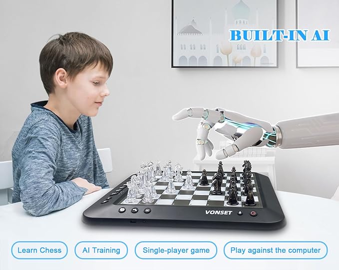 P6 Electronic Chess Board Chess Computer Talking Smart Chess Board Magnetic Electronic Chess Set with LED for Kids &amp Adults