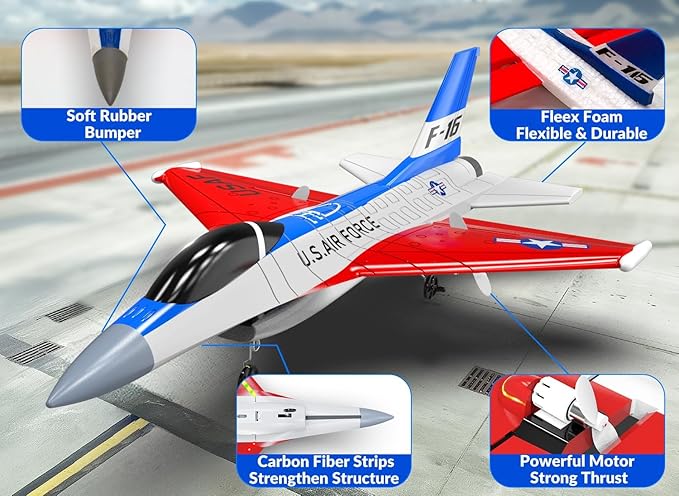 volantexrc RC Plane F-16 Fighting Falcon - 2.4Ghz 2CH Remote Control Airplane Jet Fighter Ready to Fly with Cool Lights for BeginnersAdults (762-4)
