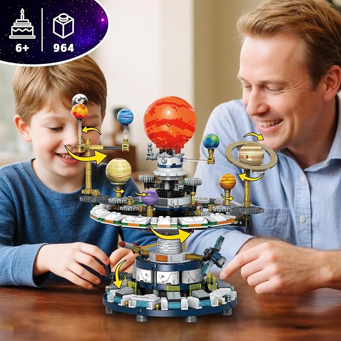 Spinning Solar System Space Building KitCompatible with Lego Space with 9 Planets Rotatable &amp Rocket Sets STEM Educational Space Toy Solar System for Kids for Boys Girls 6-14 and Adults(964 Pcs)