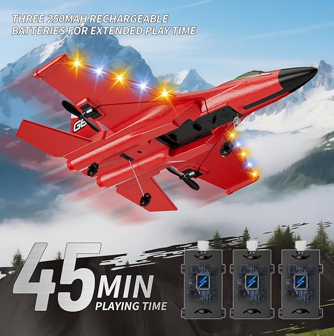 Foam RC Plane Toys with 3 Batteries Remote Control Airplane RC Jet Helicopter Drone Plane for Kids Adults Easy to Fly RC Fighter Remote Control Aircraft with Automatic Balance Gyro for Adult Kids